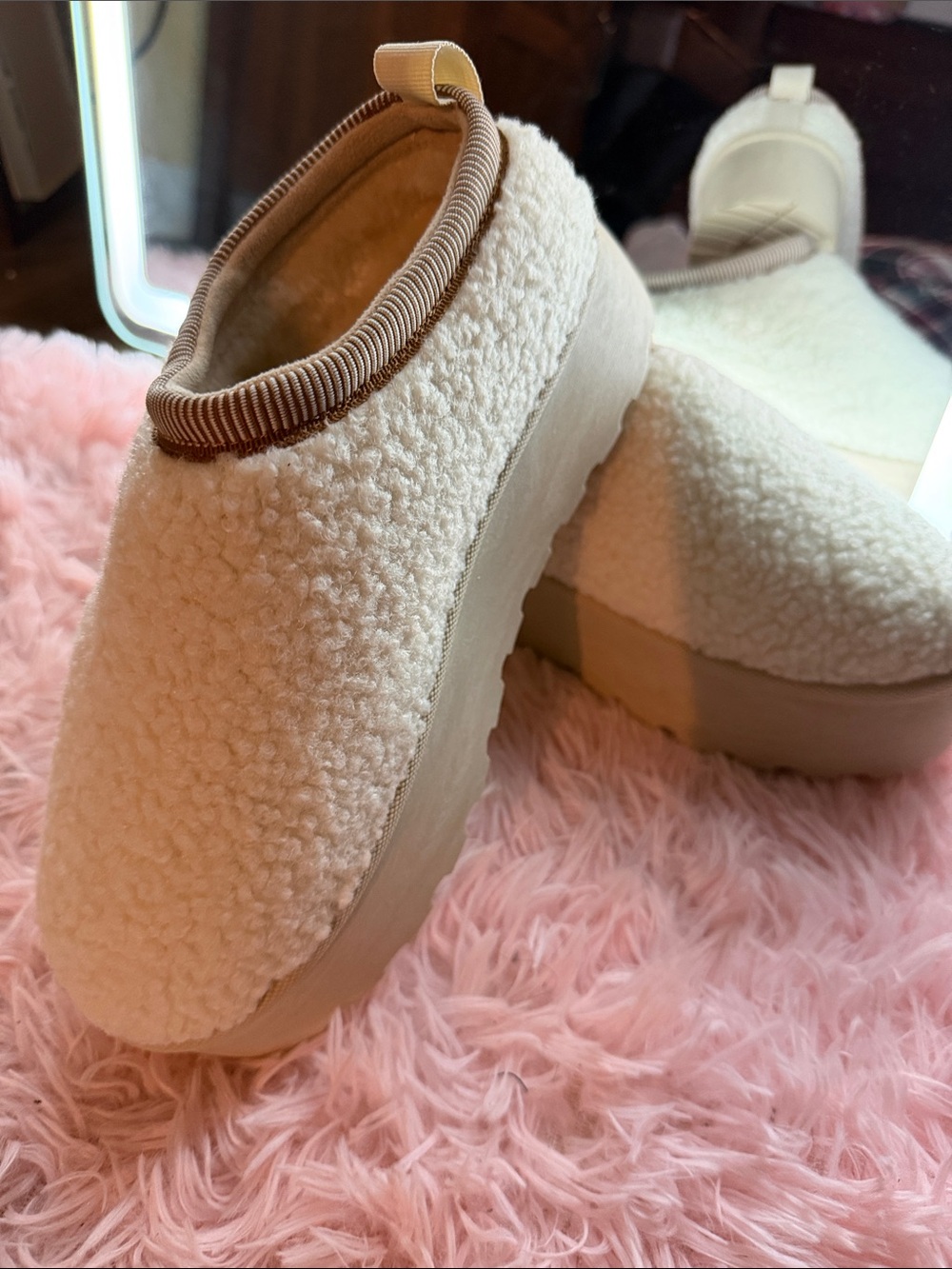 Windsor Cream Sherpa Platform Slip-On Mules